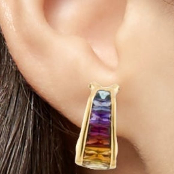 14K YELLOW GOLD MULTISTONE EARCLIPS EARRINGS - Picture 4 of 5